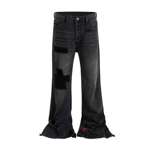 DARK PATCHWORK FLARE DENIM