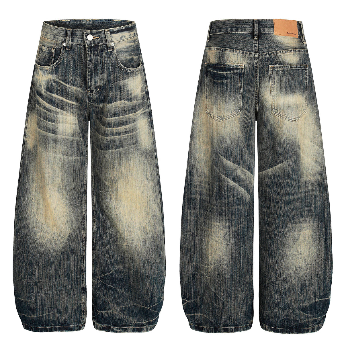 Echo Fade | Distressed Wash Wide-Leg Jeans - OMYGOODS