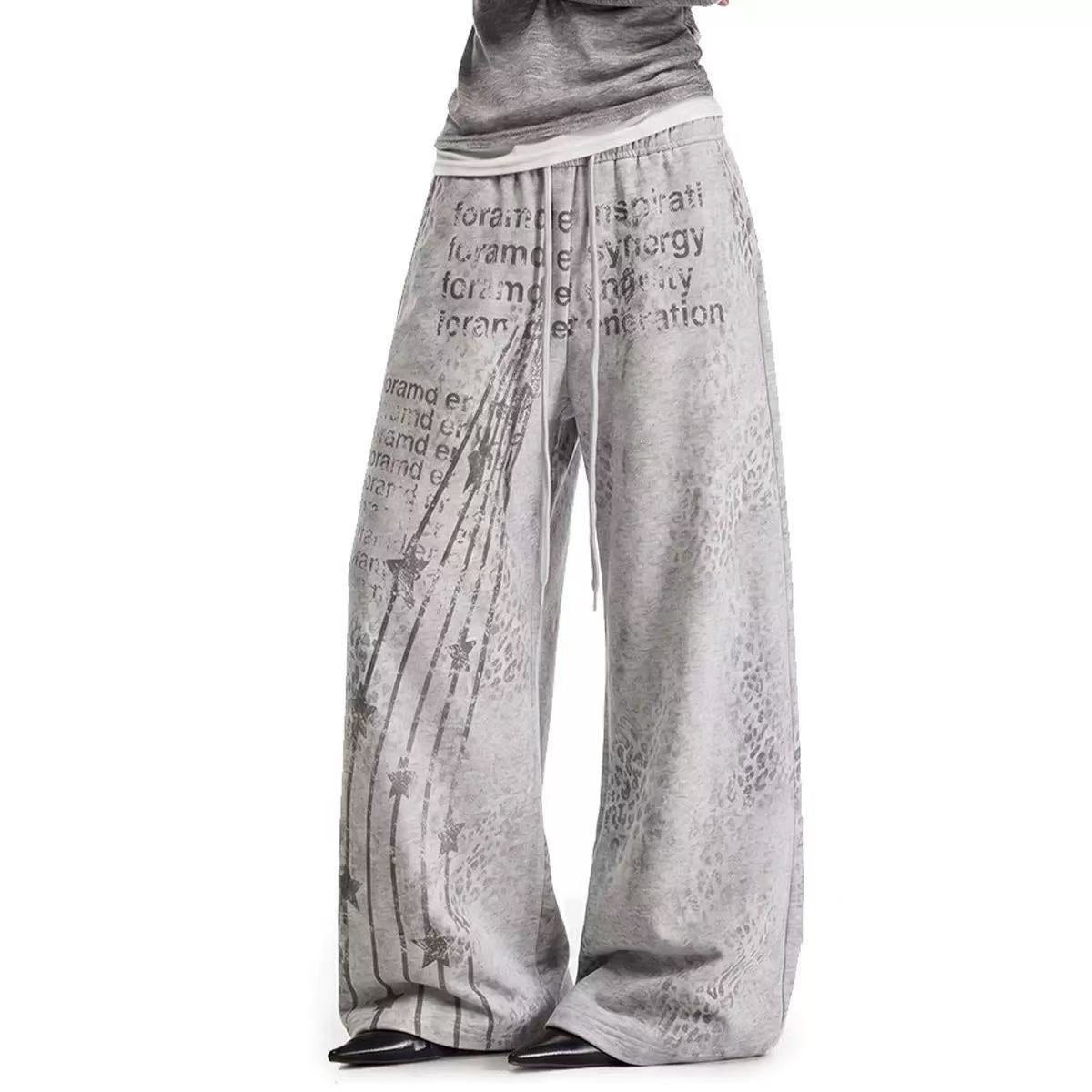 Vintage Letter Star Print Wide-Leg Sweatpants - OMYGOODS