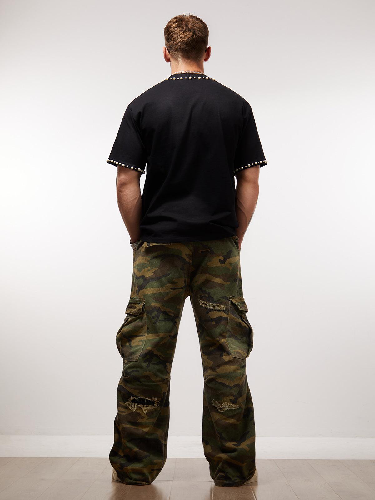 Omygoods Elegant Pearl-Embellished Oversized T-Shirt