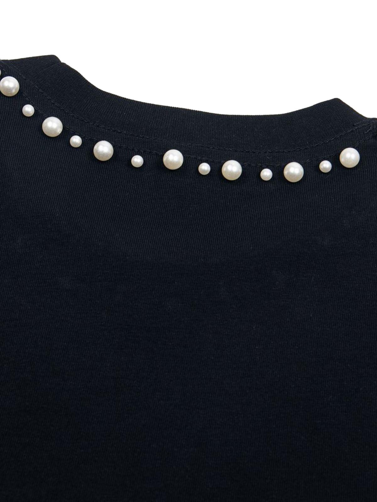 Omygoods Elegant Pearl-Embellished Oversized T-Shirt