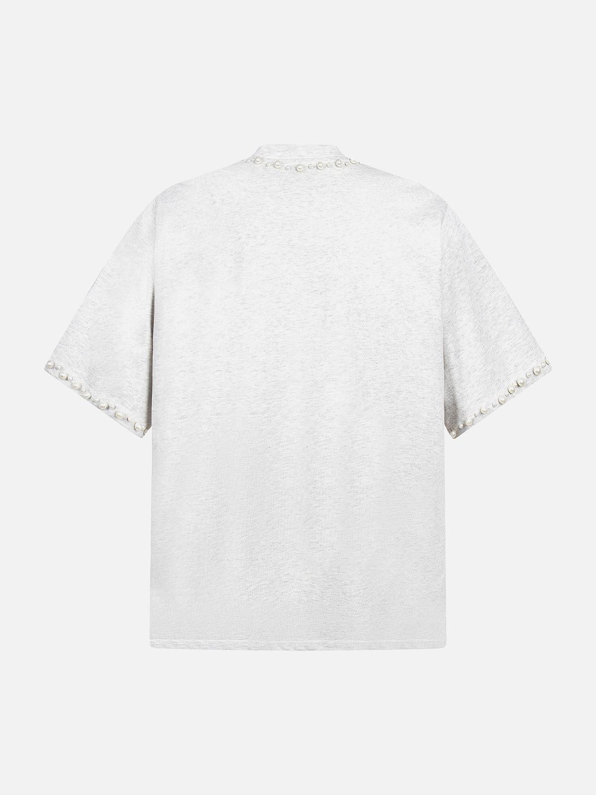 Omygoods Elegant Pearl-Embellished Oversized T-Shirt
