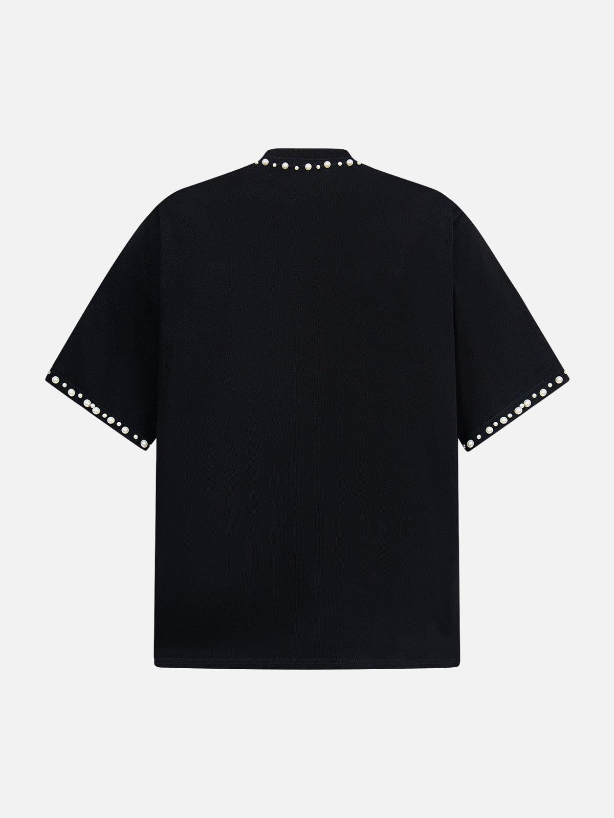 Omygoods Elegant Pearl-Embellished Oversized T-Shirt