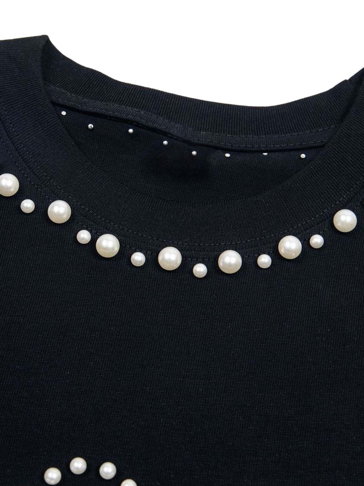 Omygoods Elegant Pearl-Embellished Oversized T-Shirt