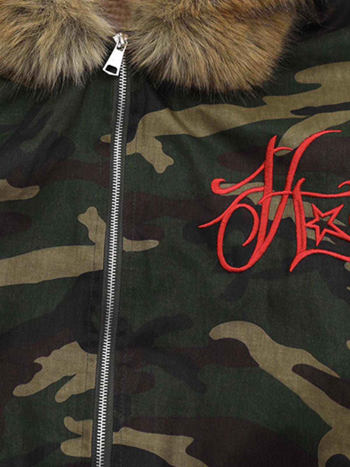 Omygoods Embroidered Detachable Fur Hooded Jacket
