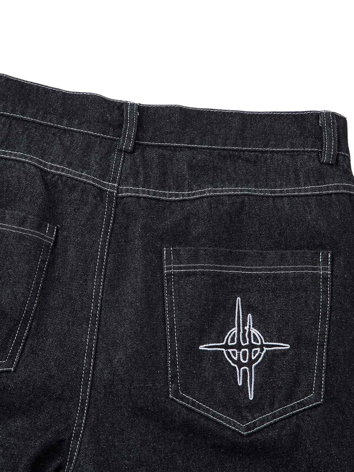 Omygoods Embroidered Flame Baggy Jeans