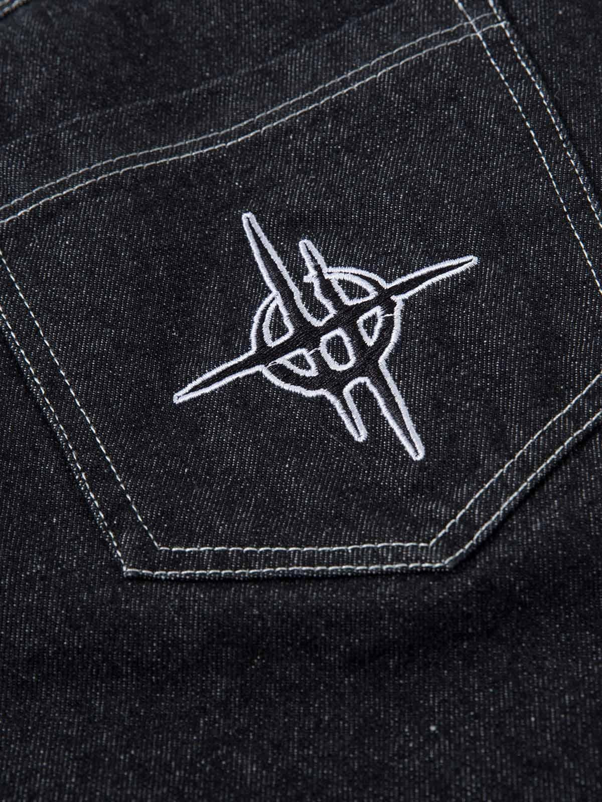 Omygoods Embroidered Flame Baggy Jeans