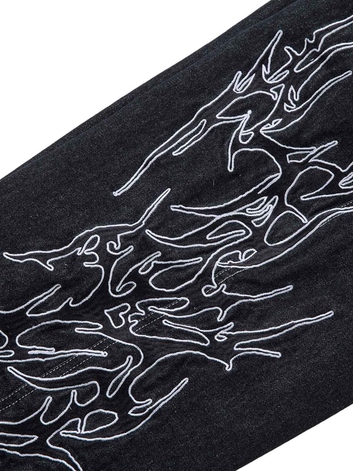 Omygoods Embroidered Flame Baggy Jeans