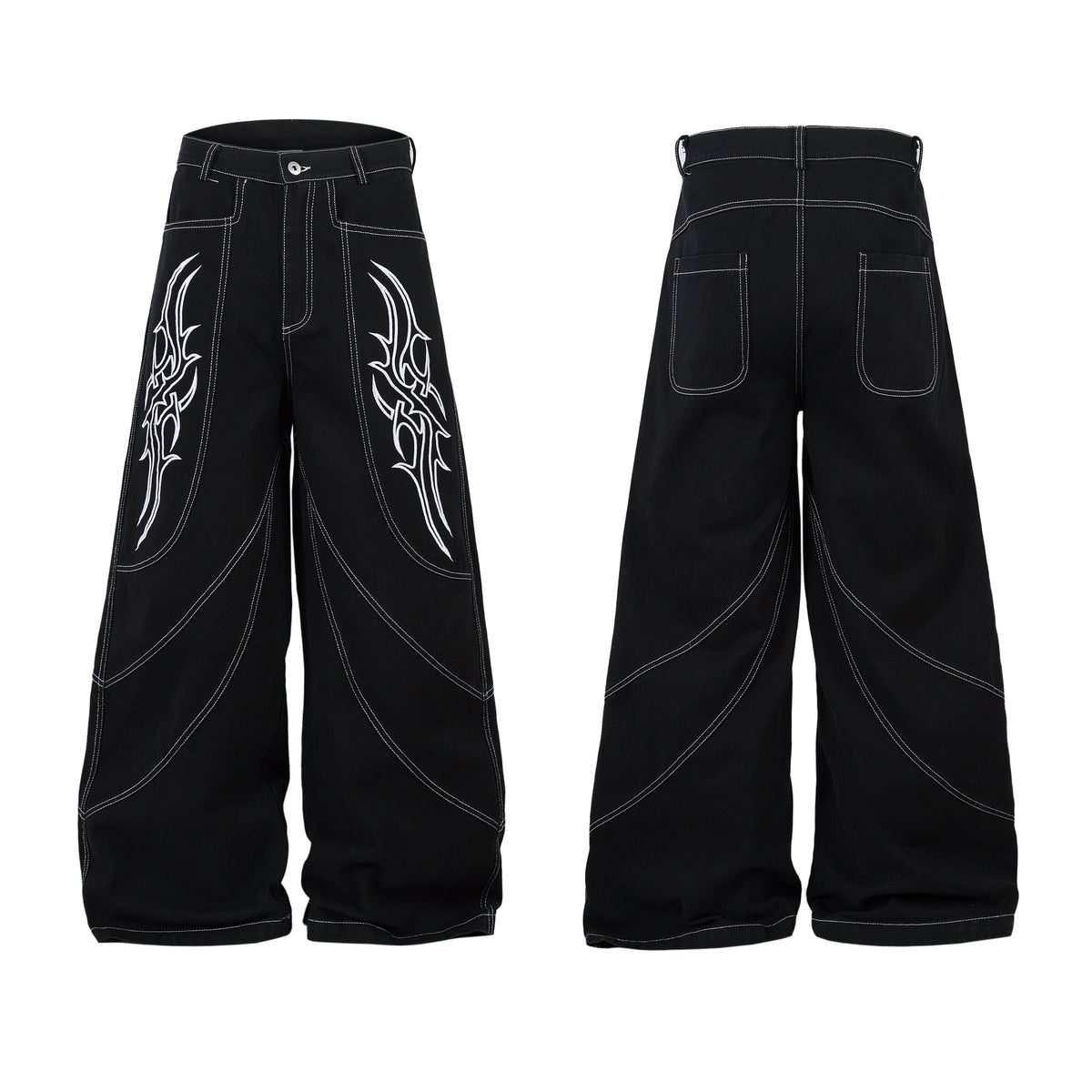 Embroidered Flame | Baggy Jeans - OMYGOODS