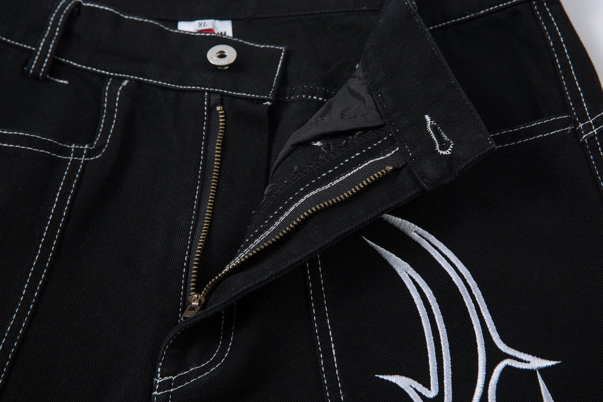 Embroidered Flame | Baggy Jeans - OMYGOODS
