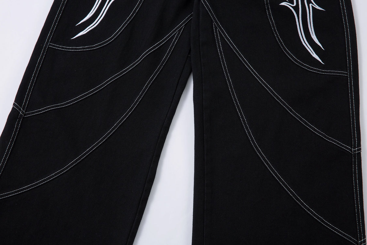 Embroidered Flame | Baggy Jeans - OMYGOODS