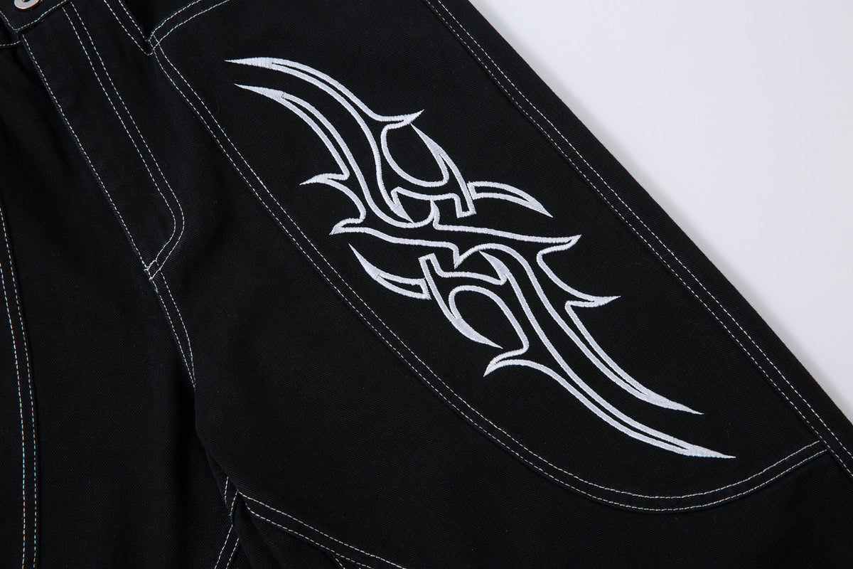 Embroidered Flame | Baggy Jeans - OMYGOODS