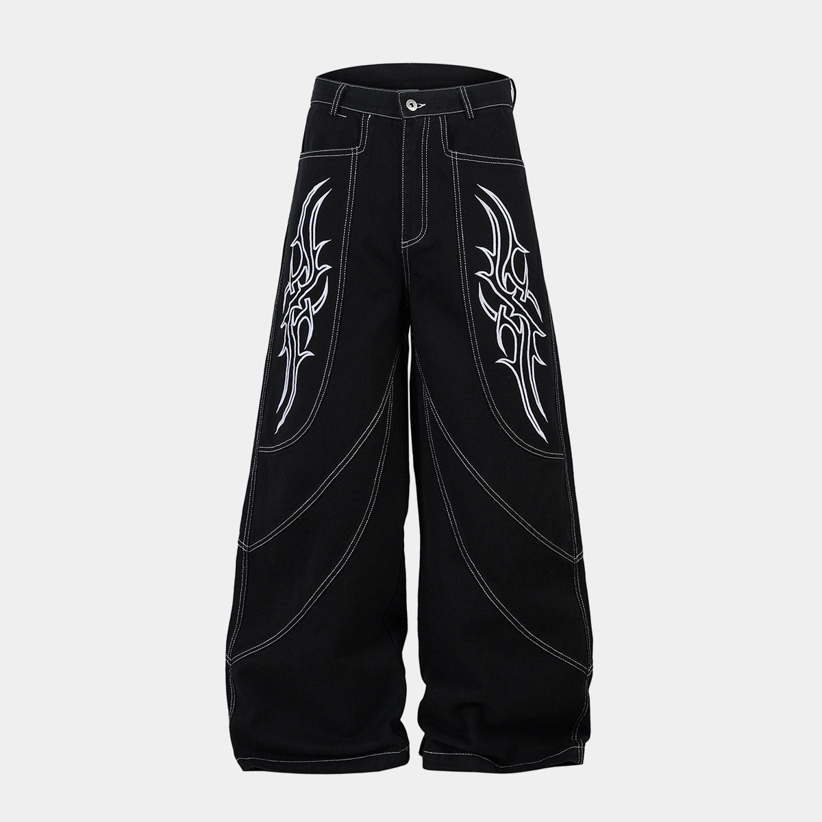 Embroidered Flame | Baggy Jeans - OMYGOODS