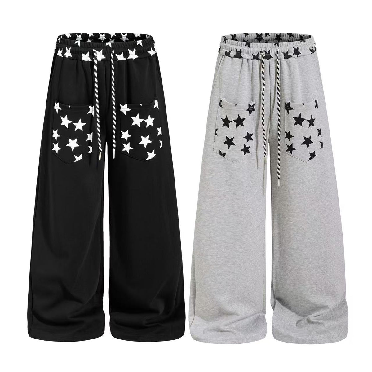 Star Print Pockets Wide-Leg Sweatpants - OMYGOODS