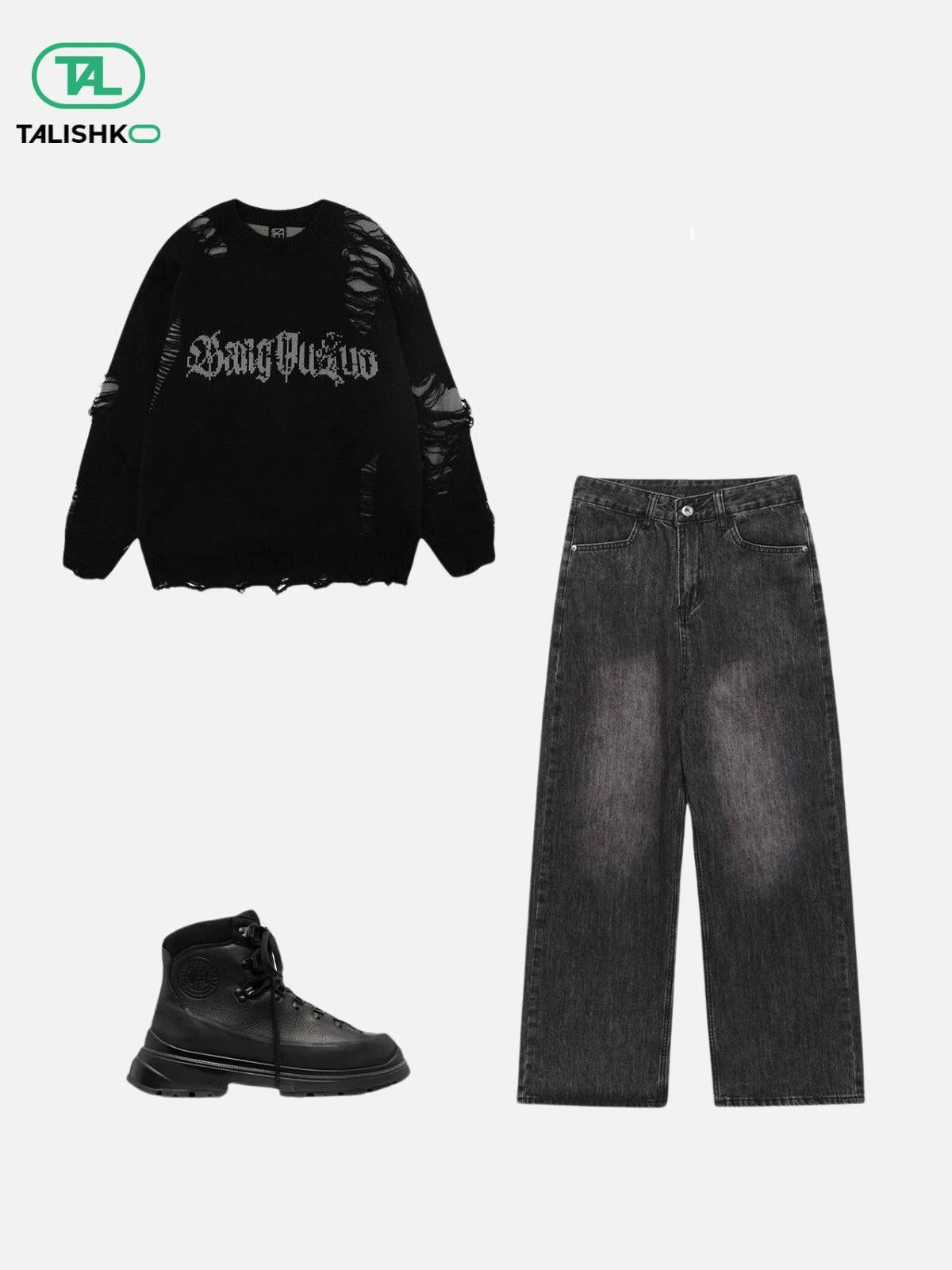 Omygoods Fake Two Ripped Hole Sweater