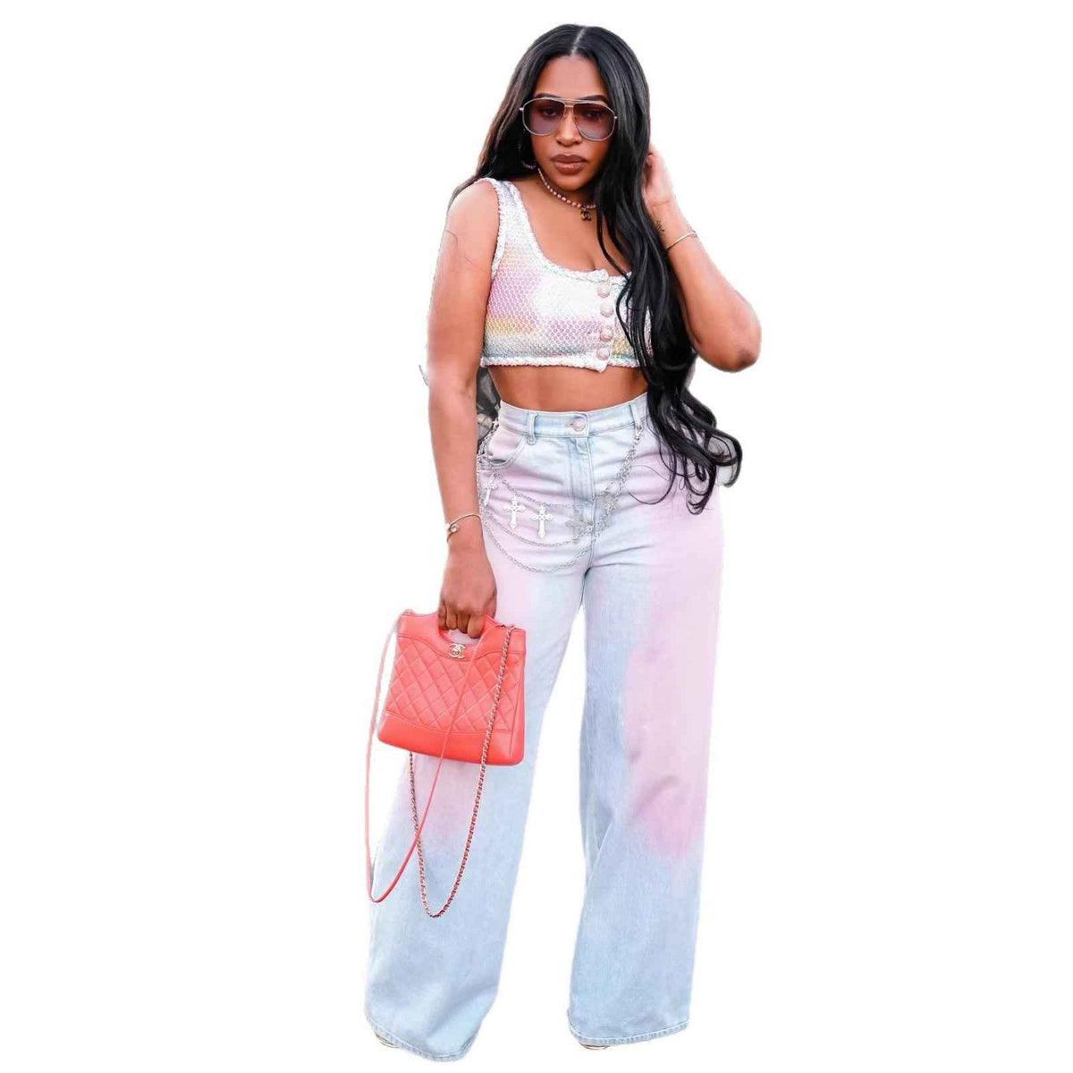 Fashion Gradient Blush Denim Pants