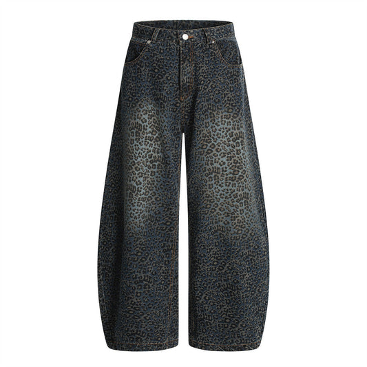 Leopard Print Barrel Jeans | Wide Leg High Rise Streetwear Denim