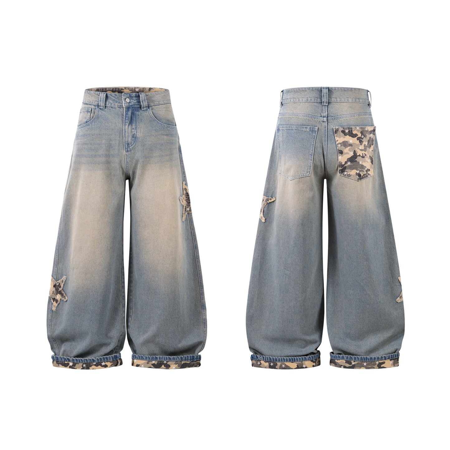 Camo Star Cuffed Denim | Baggy Streetwear Jeans