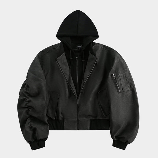 Techwear Style | Layered Hooded Bomber Jacket