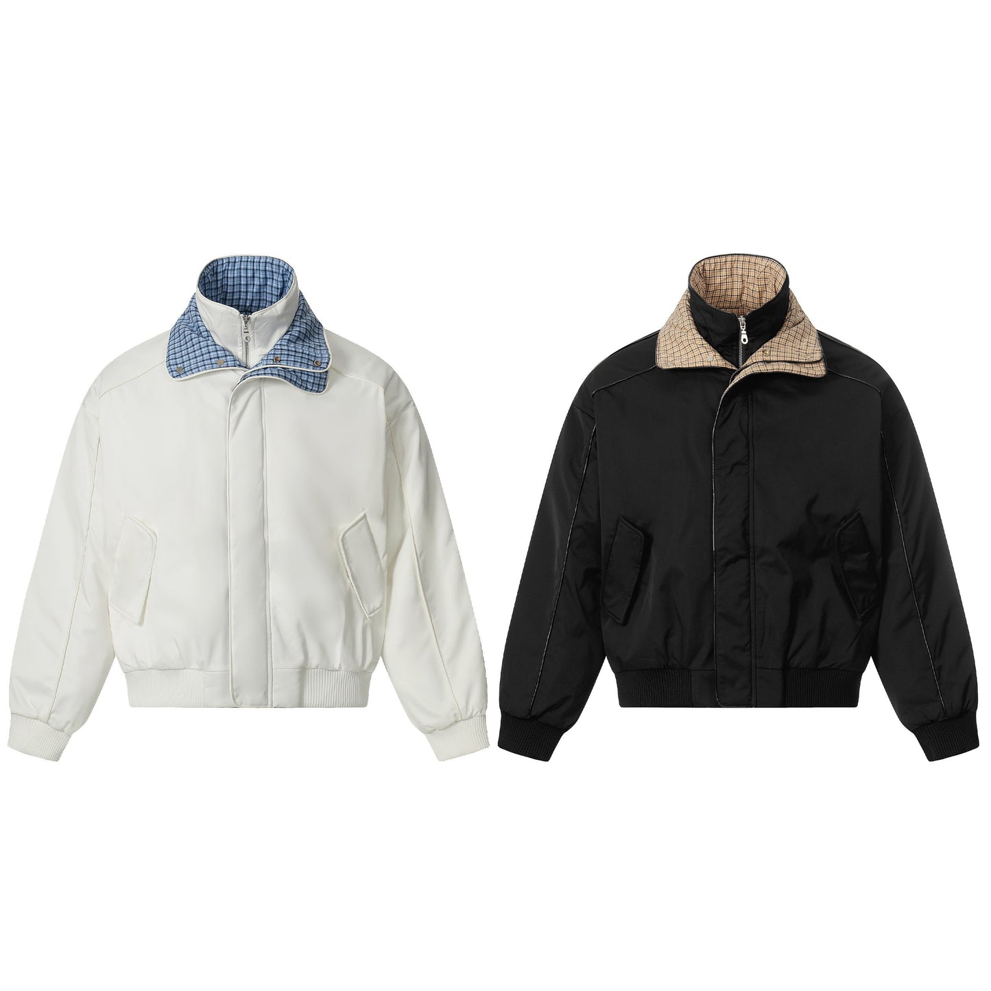 Plaid-Lined Patch| Stand Collar Jacket