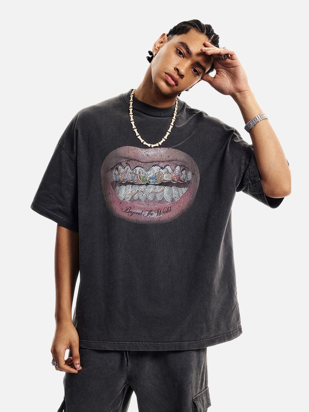 Omygoods Full Diamond Tooth Pattern T-Shirt