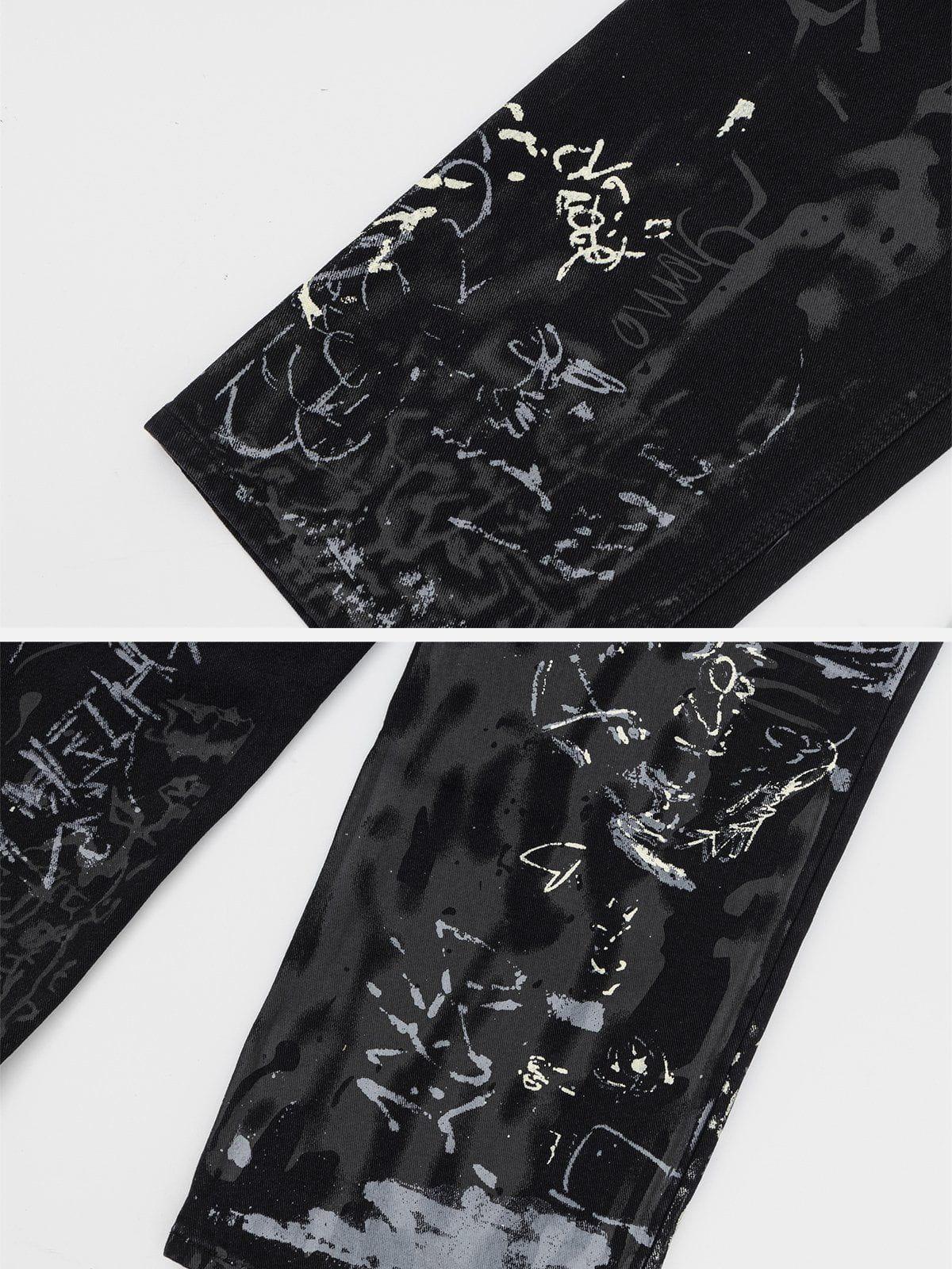 Omygoods Full Print Graffiti Loose Jeans