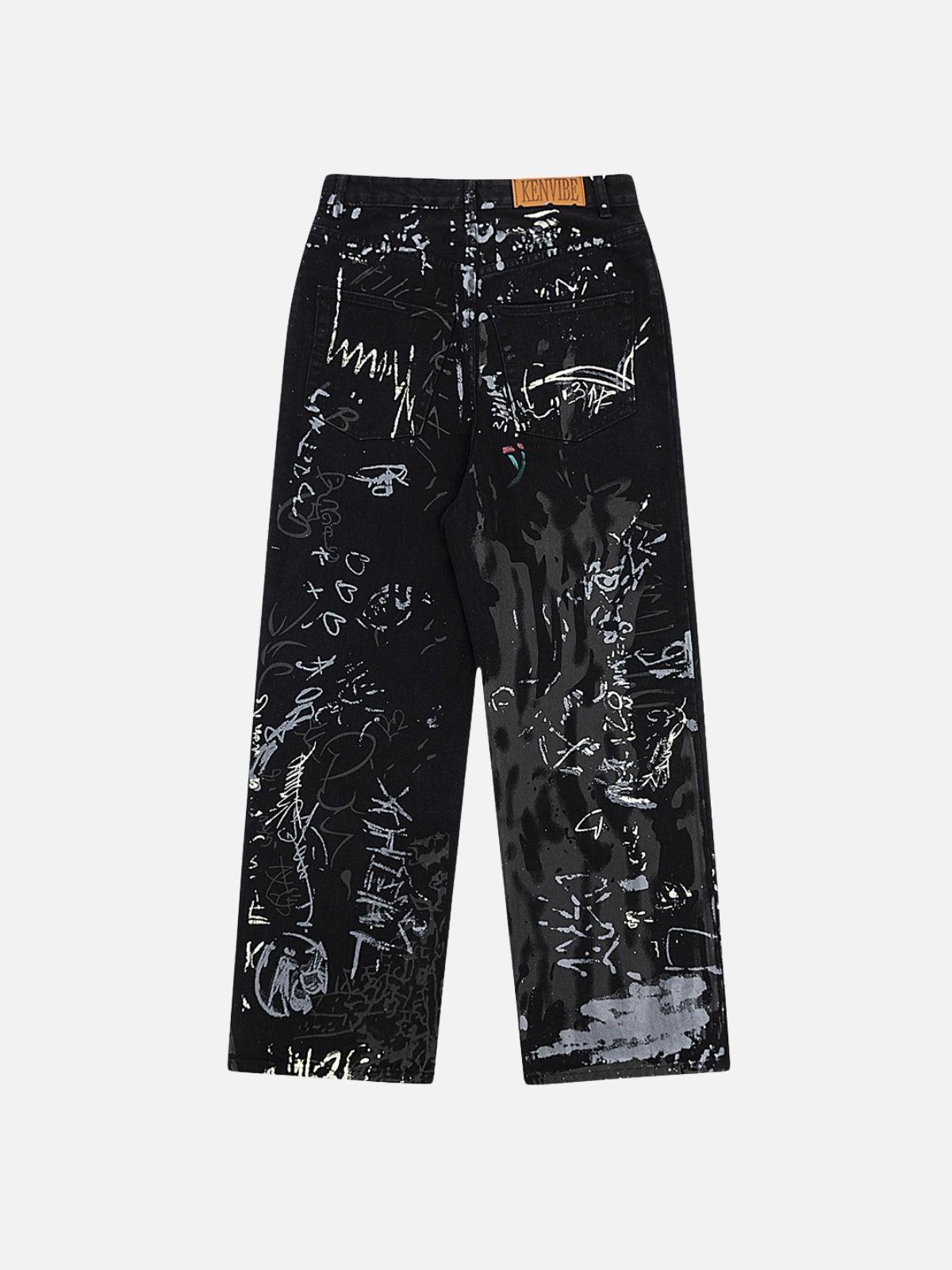 Omygoods Full Print Graffiti Loose Jeans