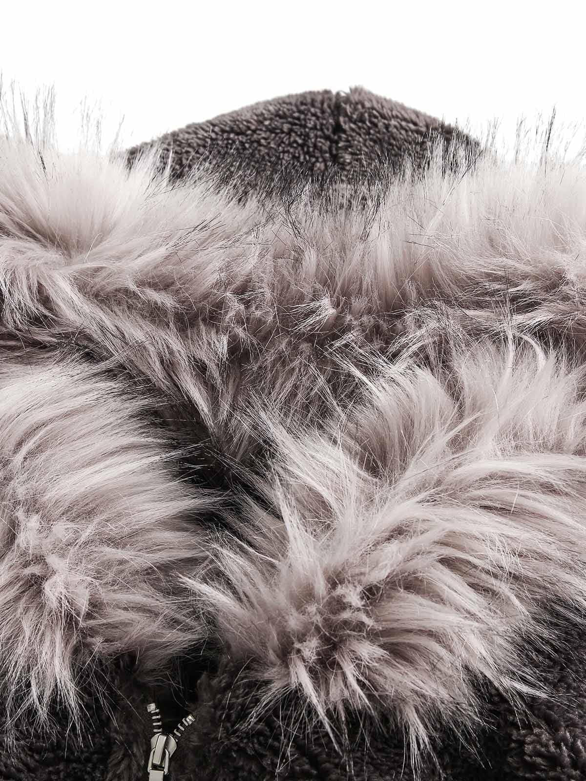 Omygoods Fur Hooded Quilted Sherpa Jacket