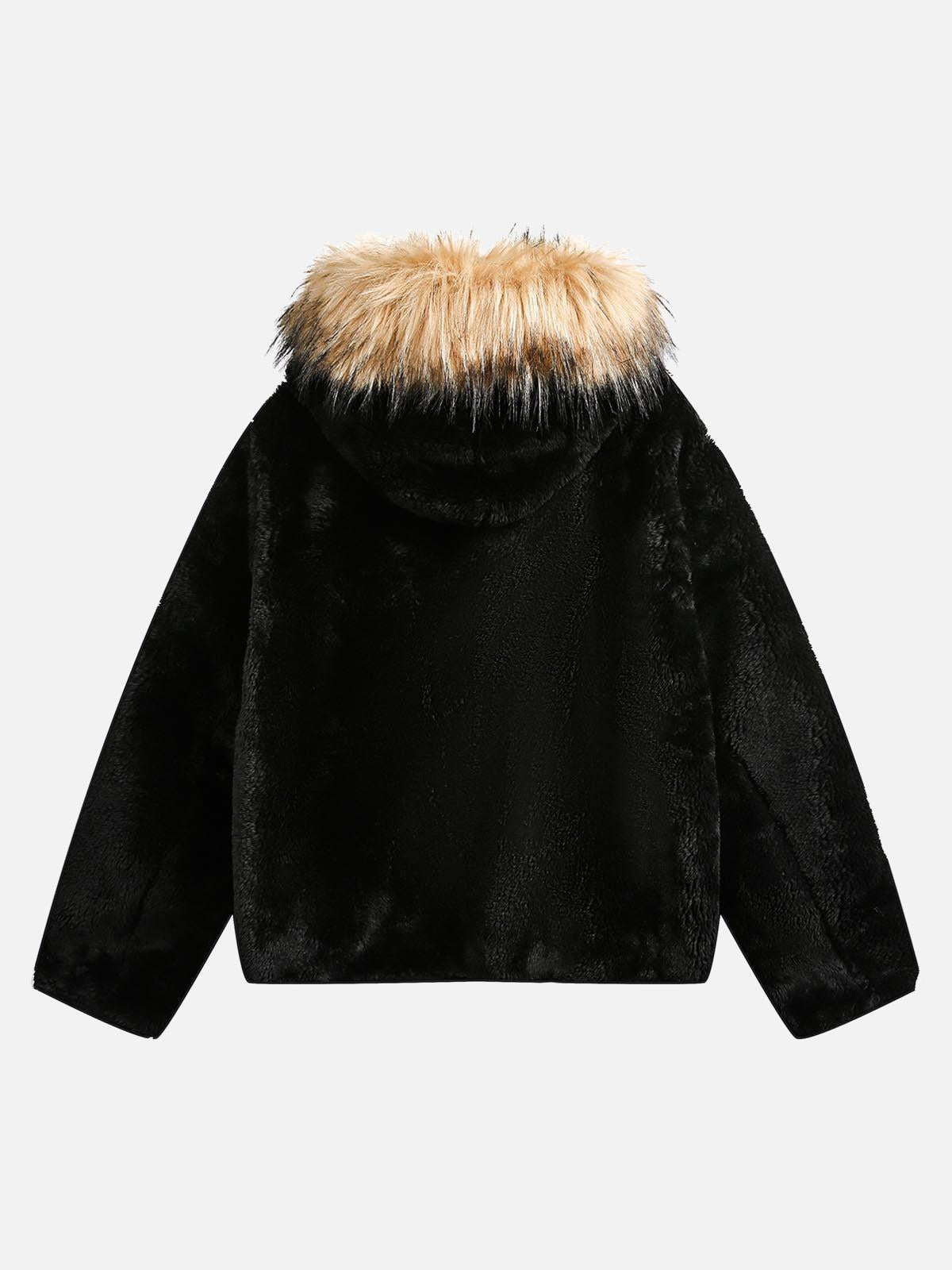 Omygoods Fur Hooded Quilted Sherpa Jacket