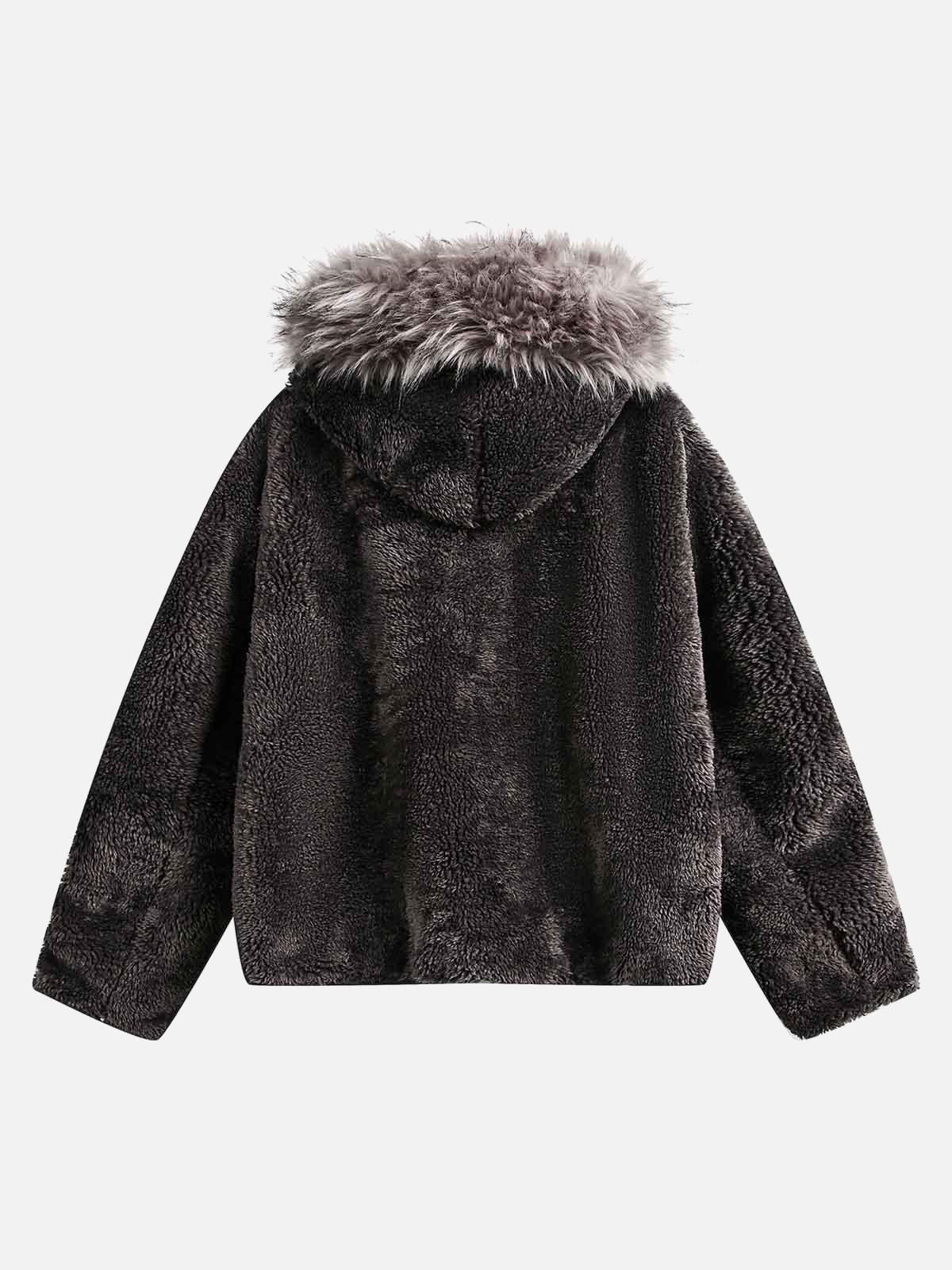 Omygoods Fur Hooded Quilted Sherpa Jacket