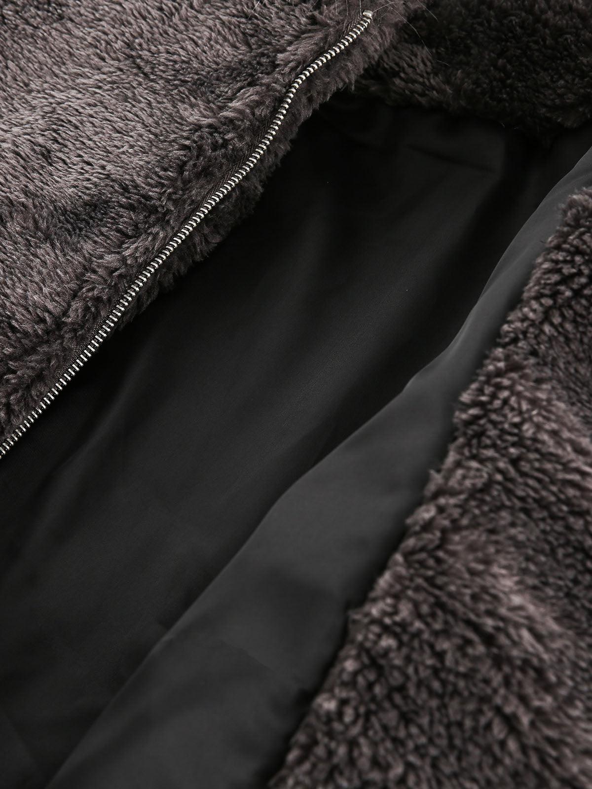 Omygoods Fur Hooded Quilted Sherpa Jacket