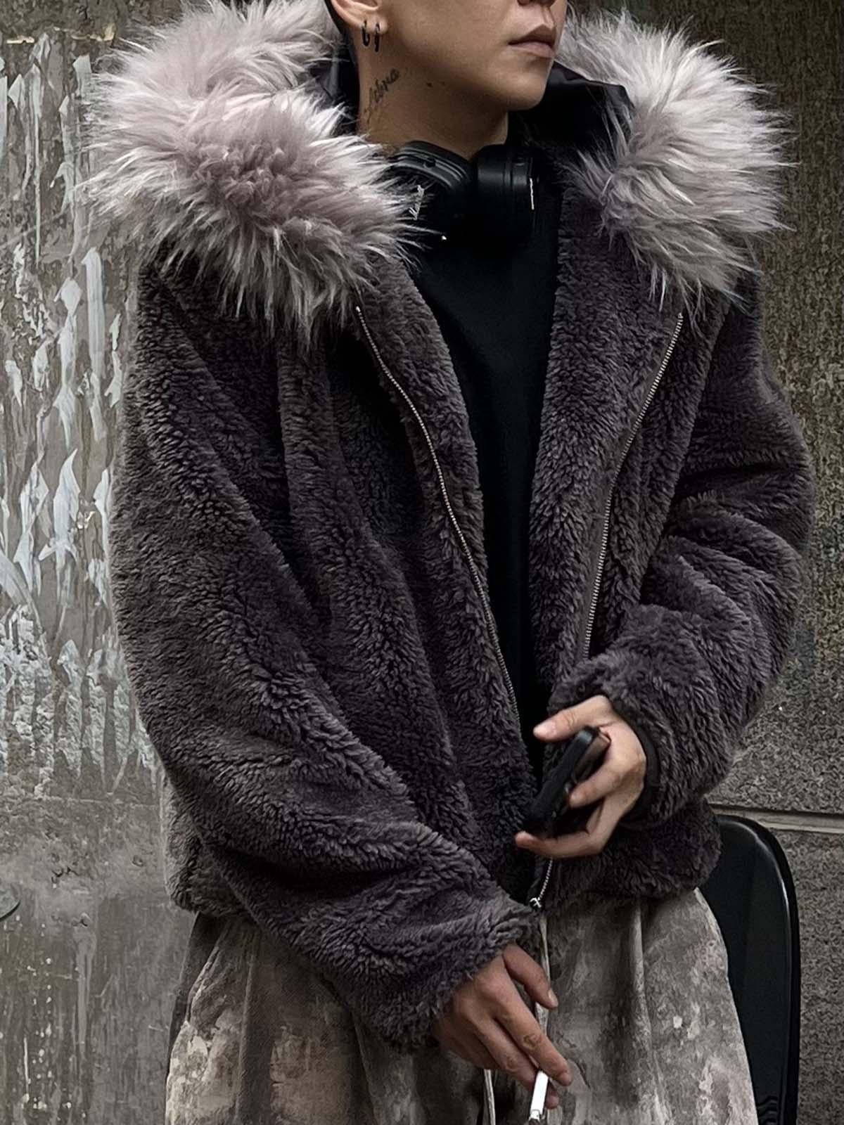 Omygoods Fur Hooded Quilted Sherpa Jacket