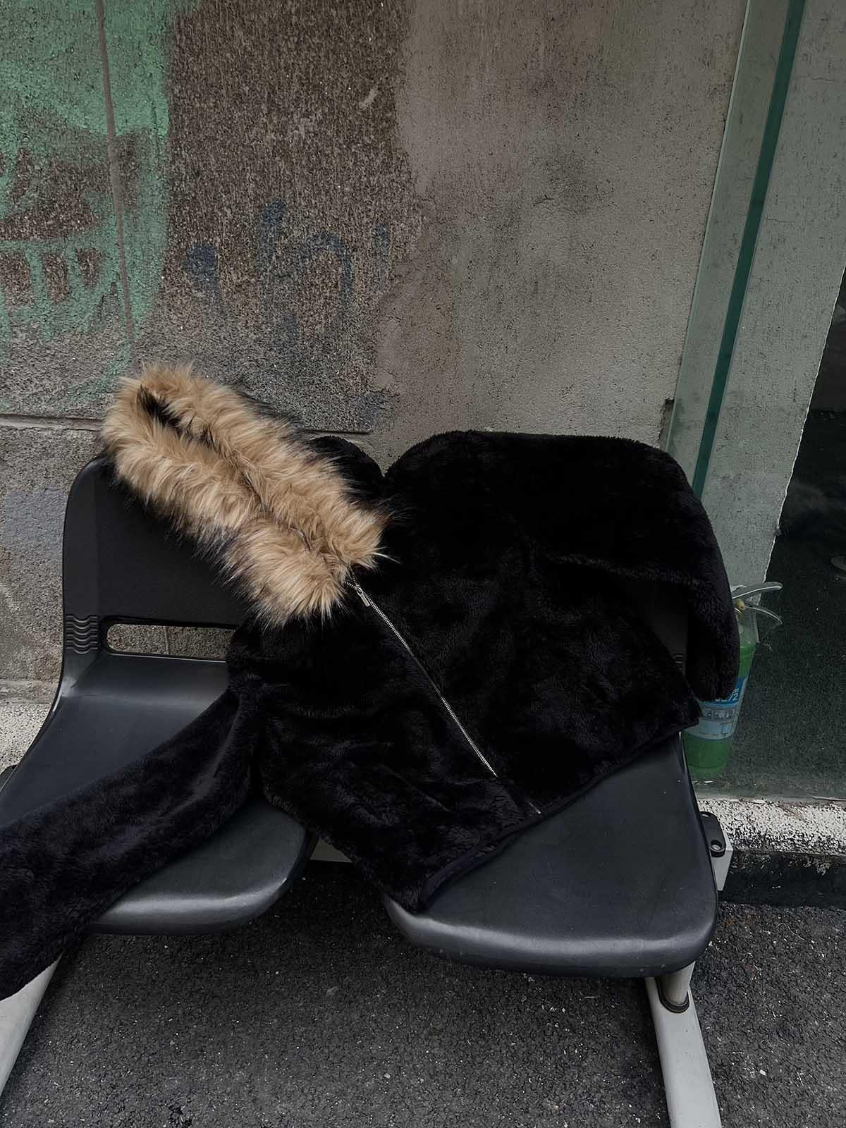 Omygoods Fur Hooded Quilted Sherpa Jacket