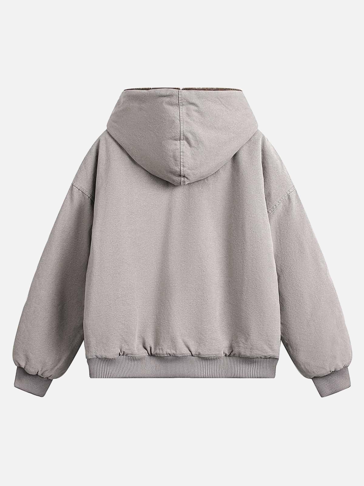 Omygoods Fur Hooded Zip Up Quilted Jacket