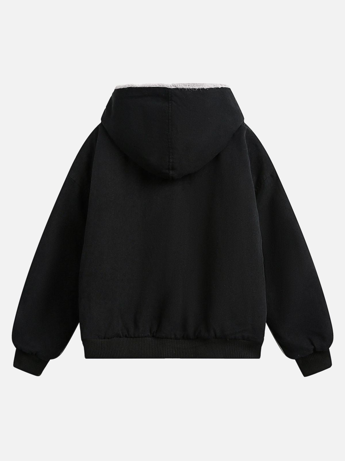 Omygoods Fur Hooded Zip Up Quilted Jacket