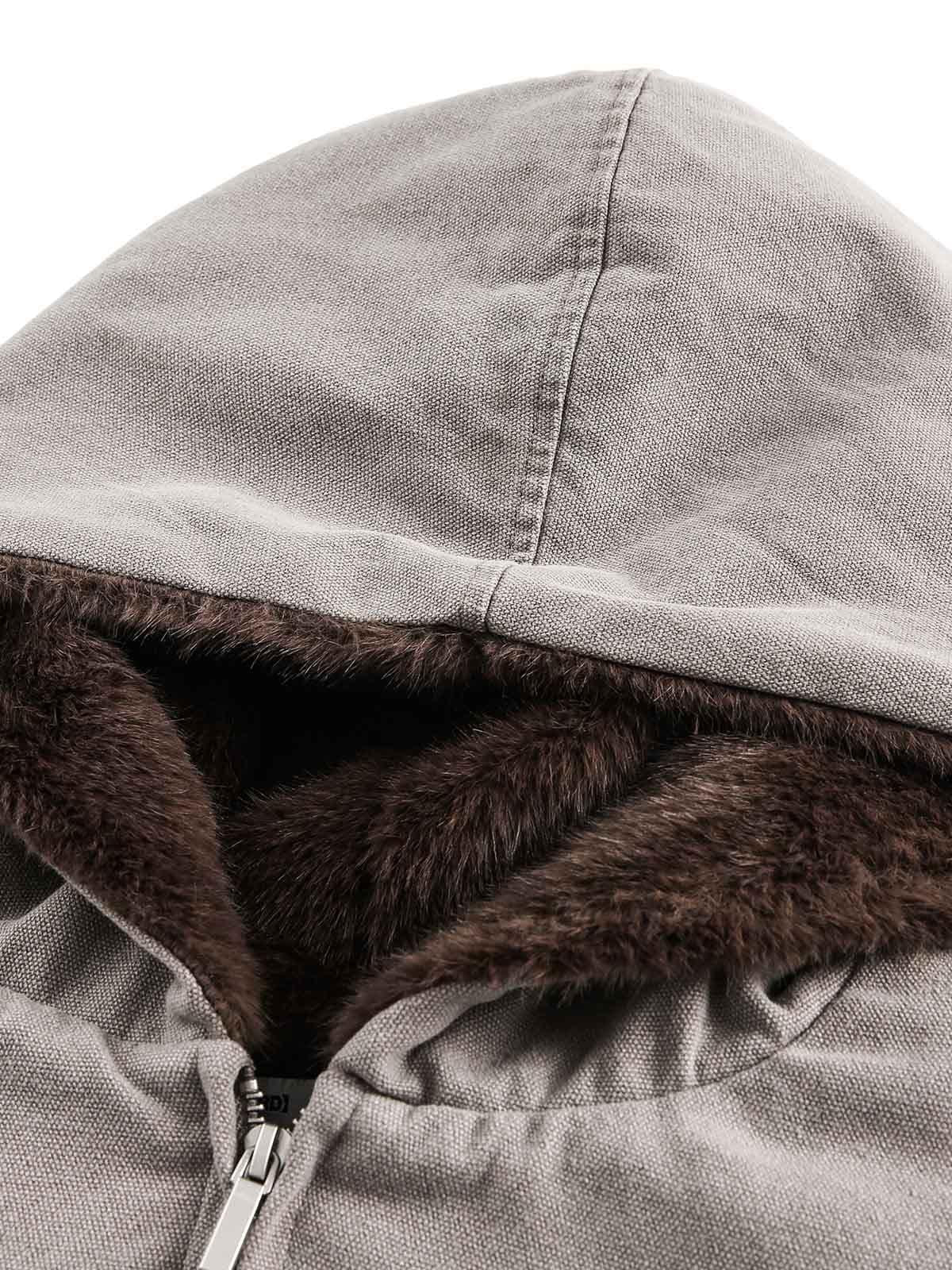 Omygoods Fur Hooded Zip Up Quilted Jacket