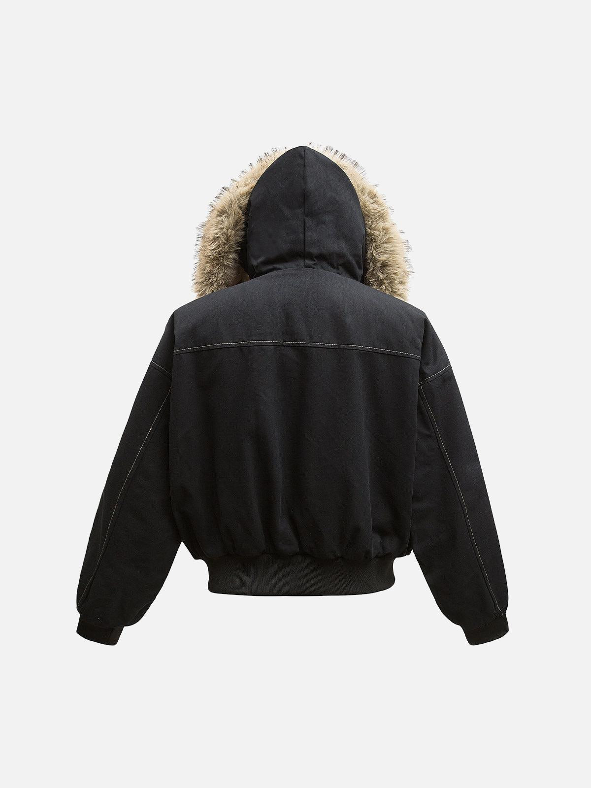 Omygoods Faux Fur Lined Zip Up Winter Hooded Bomber Jacket