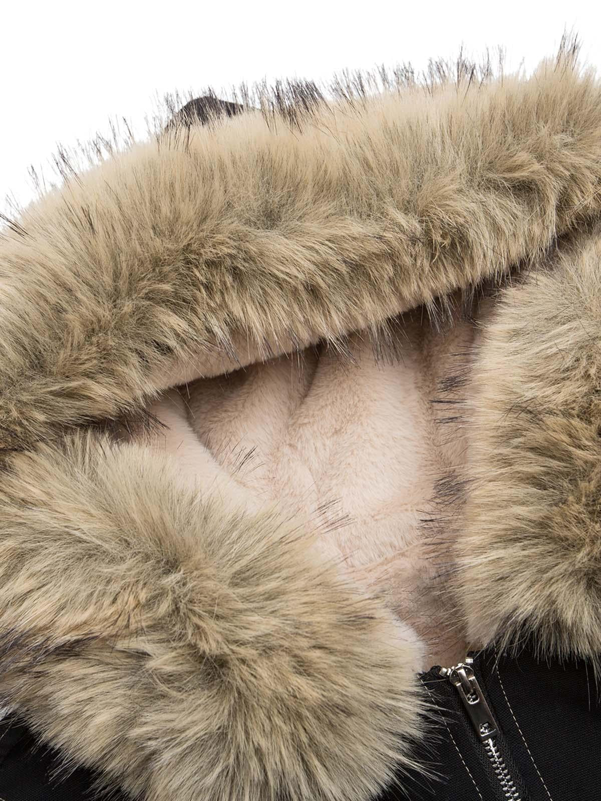 Omygoods Faux Fur Lined Zip Up Winter Hooded Bomber Jacket