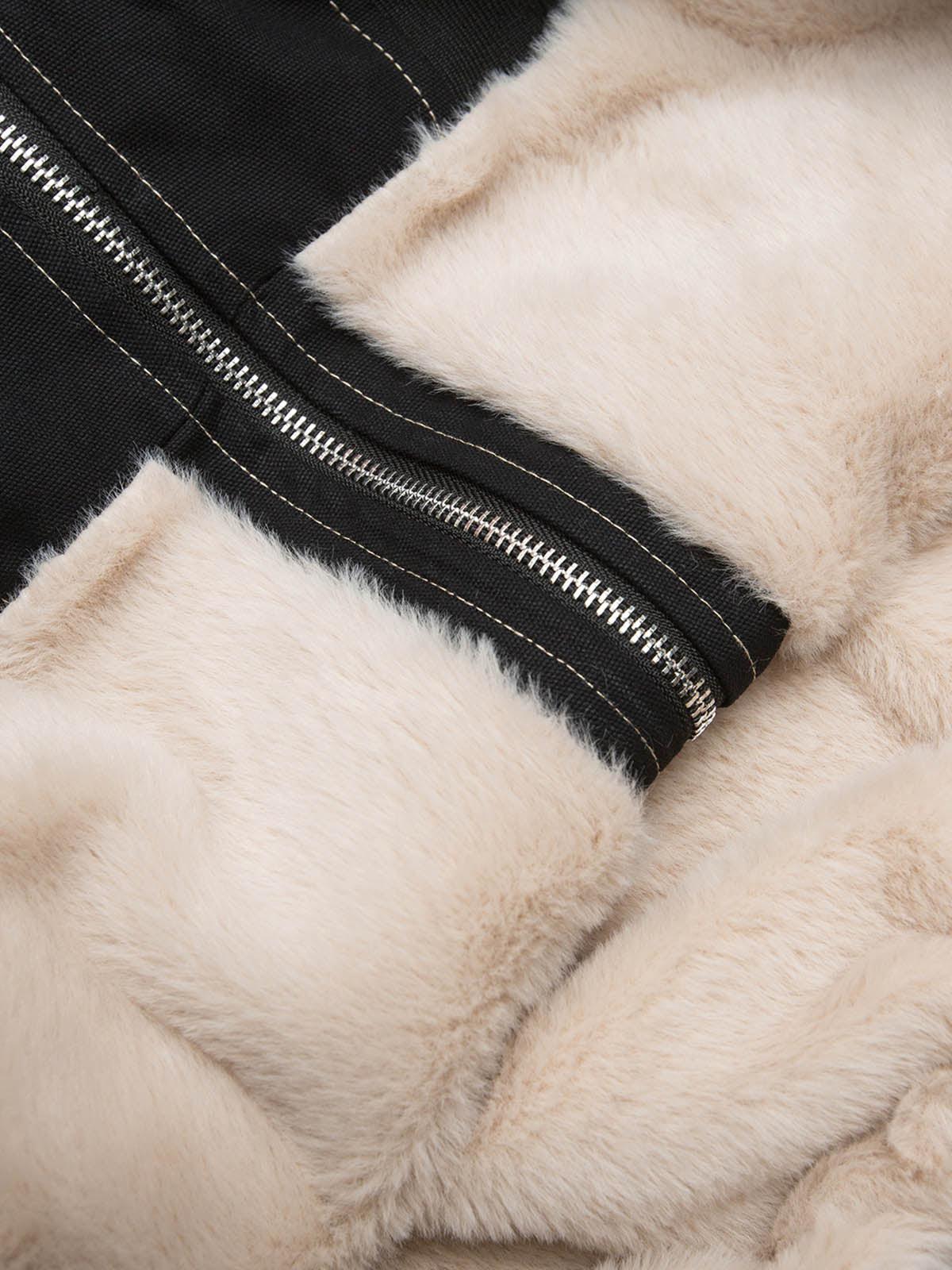 Omygoods Faux Fur Lined Zip Up Winter Hooded Bomber Jacket