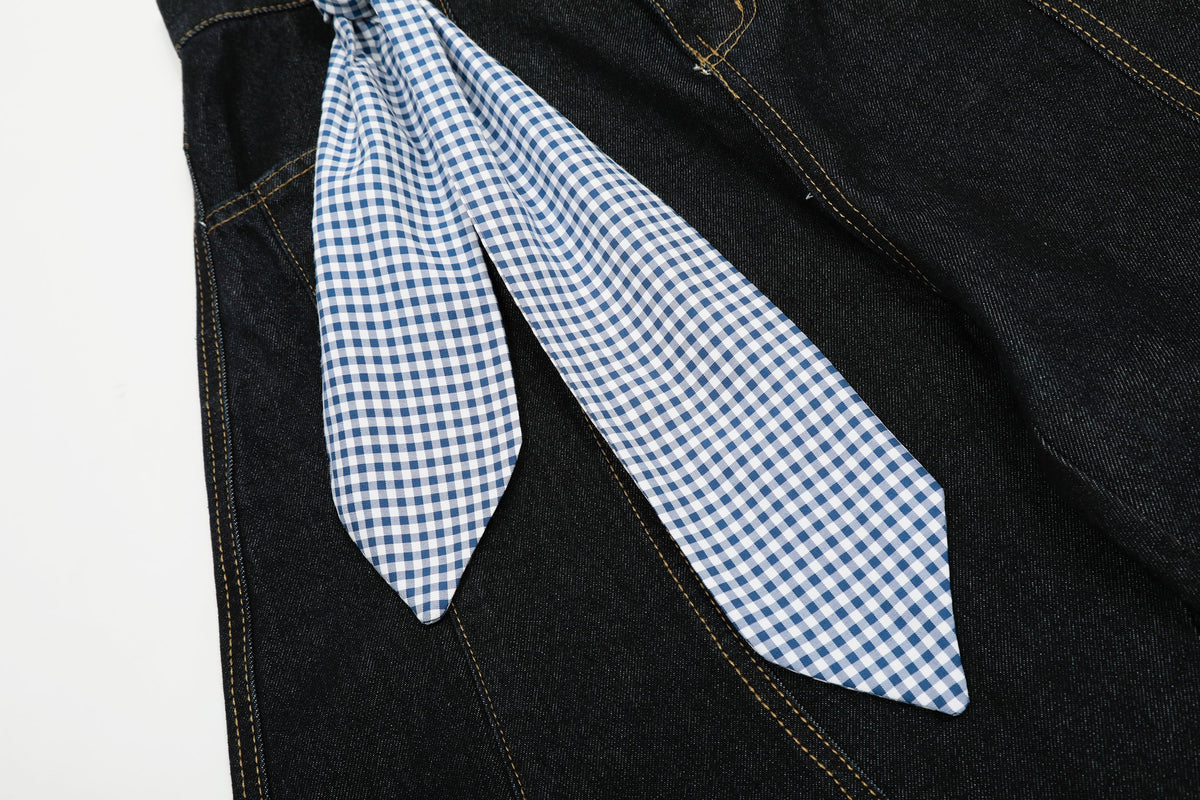 Gingham Tie Barrel | Baggy Jeans - Perfect for Effortless Style - OMYGOODS