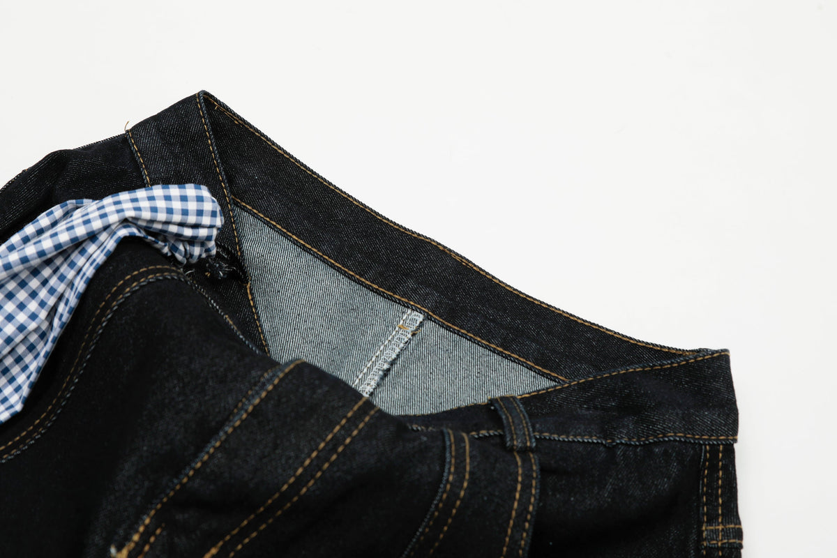 Gingham Tie Barrel | Baggy Jeans - Perfect for Effortless Style - OMYGOODS