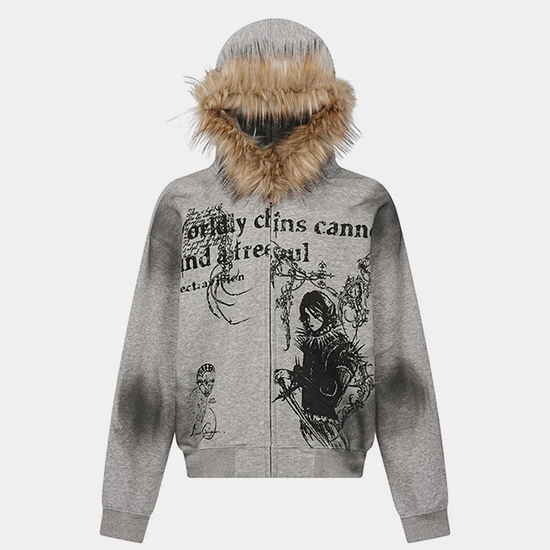 Gothic Distressed Print | Zip-Up Hoodie - OMYGOODS