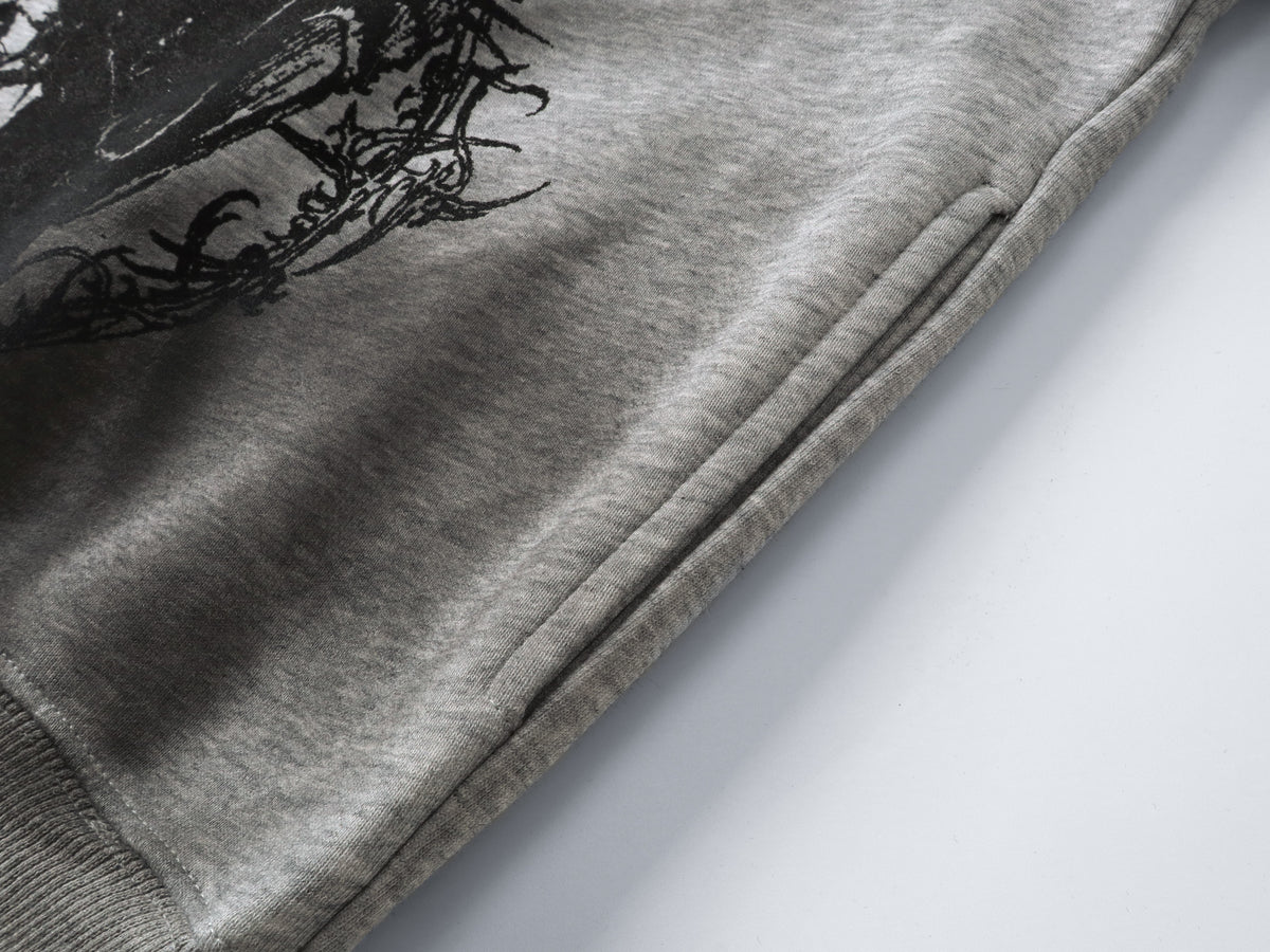 Gothic Distressed Print | Zip-Up Hoodie - OMYGOODS