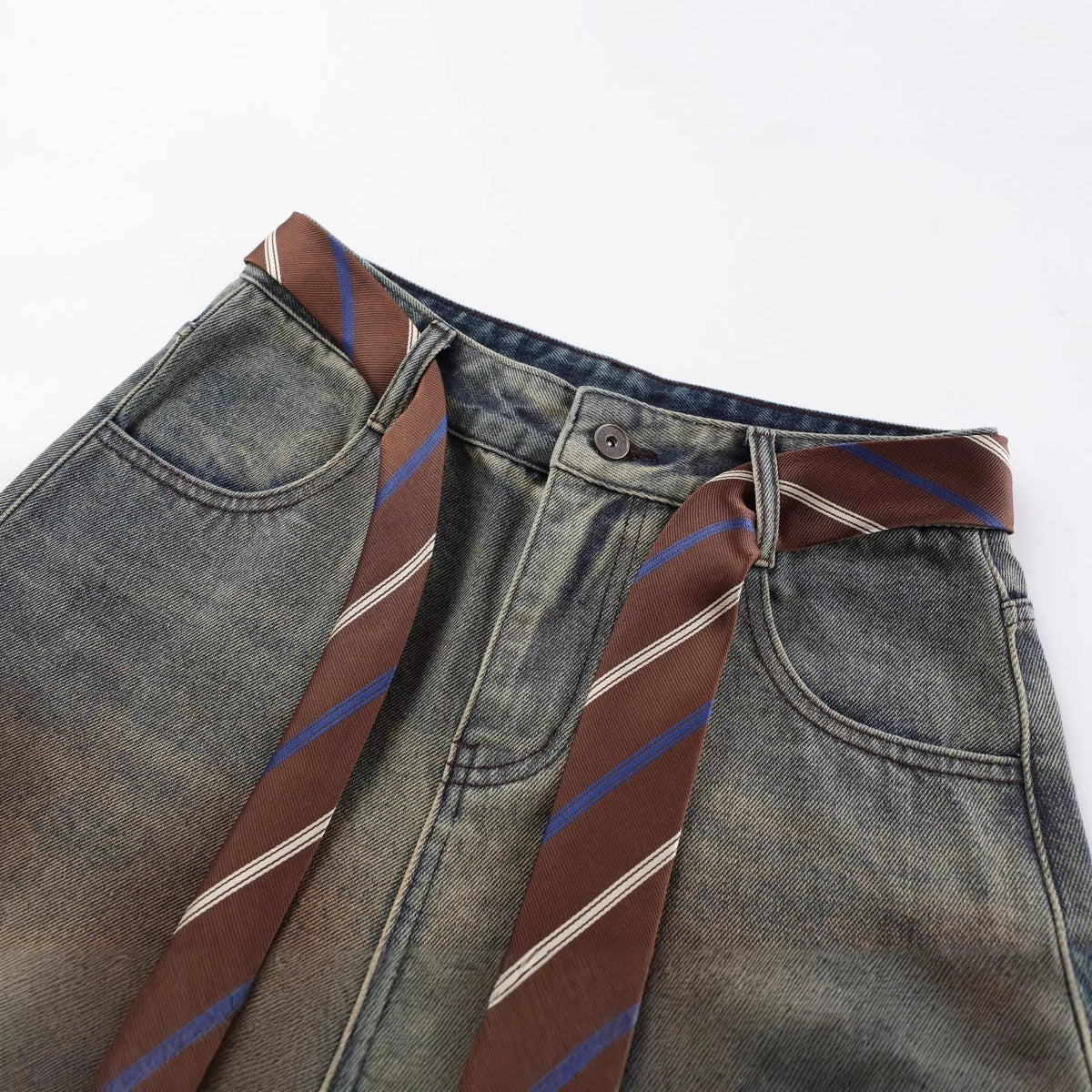 Gradient Sandwash Detachable Tie Baggy Jeans - OMYGOODS