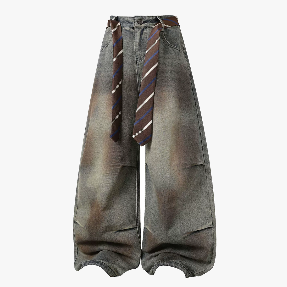 Gradient Sandwash Detachable Tie Baggy Jeans - OMYGOODS
