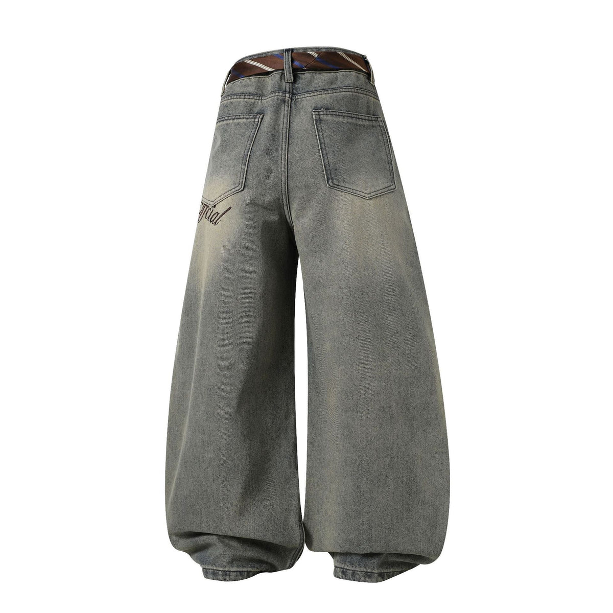 Gradient Sandwash Detachable Tie Baggy Jeans - OMYGOODS