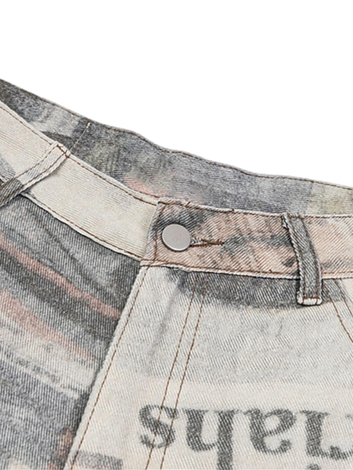 Omygoods Graffiti Newspaper Baggy Jeans
