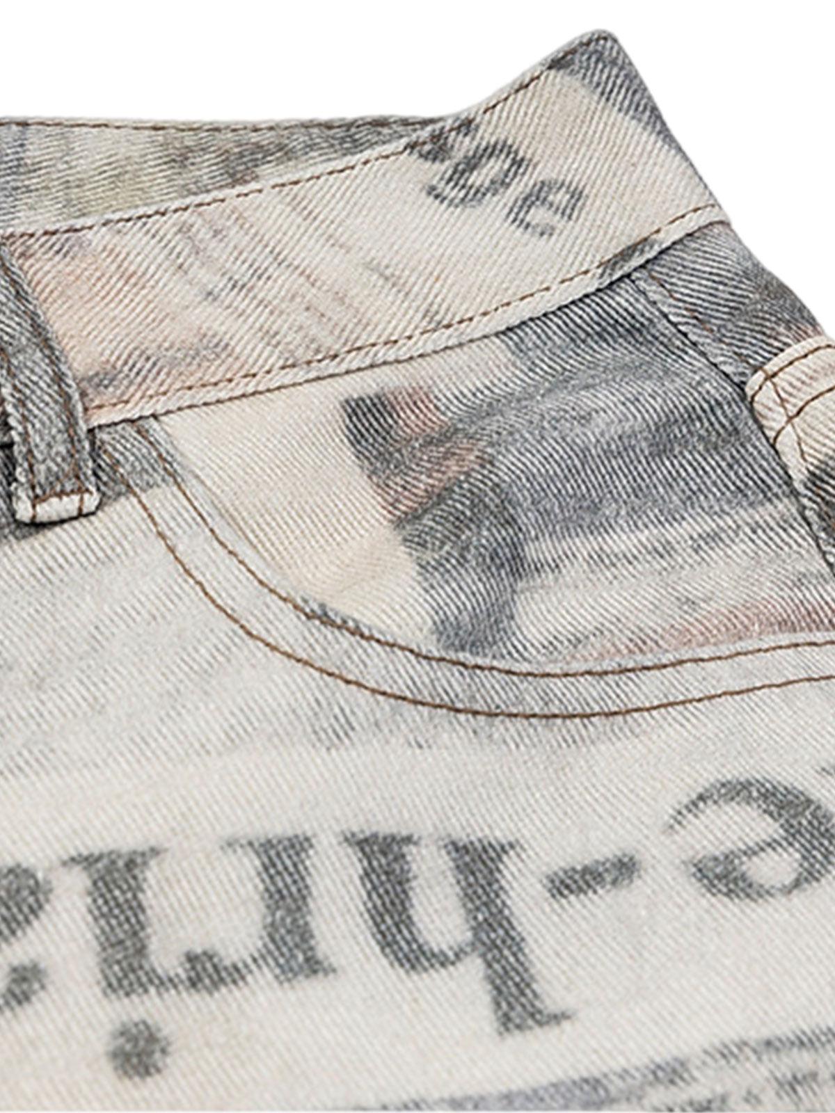 Omygoods Graffiti Newspaper Baggy Jeans