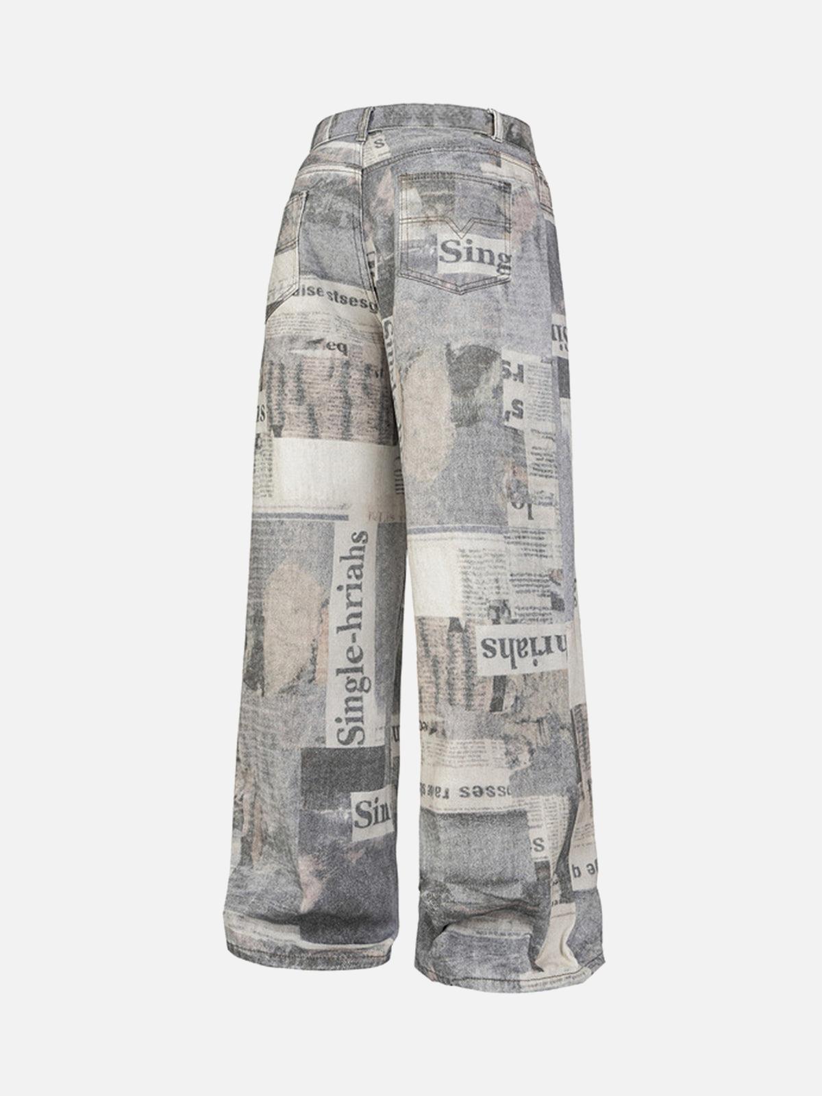 Omygoods Graffiti Newspaper Baggy Jeans