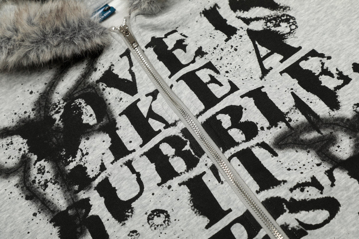 Graffiti Print Faux Fur | Zip Up Hoodie - OMYGOODS